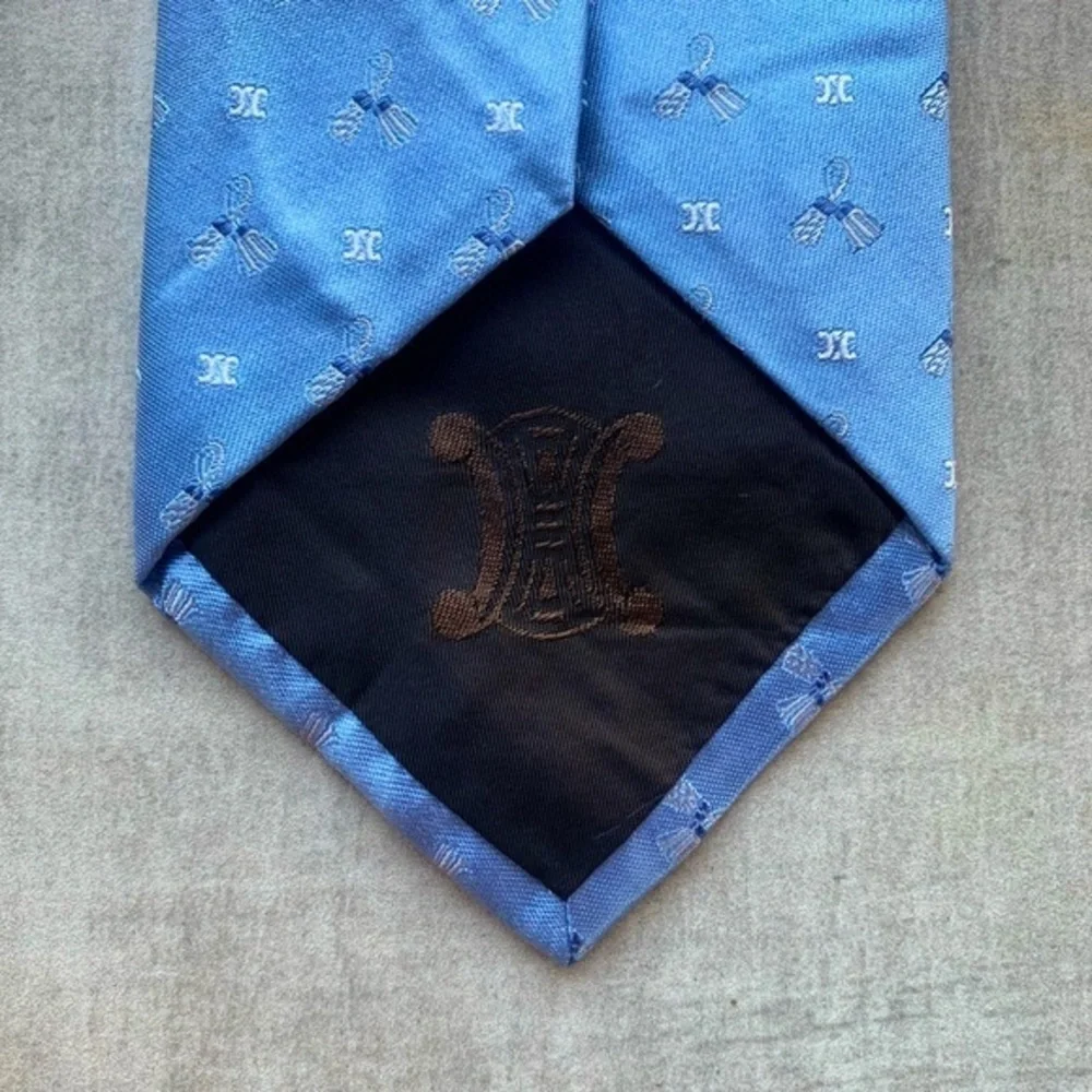 Celine Monogram Sky Blue Tie with Tassels